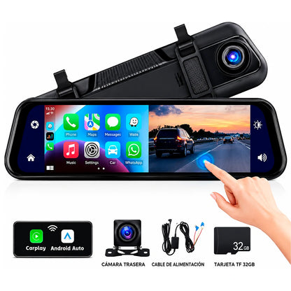 DriveVision 360 | Espejo Retrovisor con Cámara Delantera y Trasera para Auto