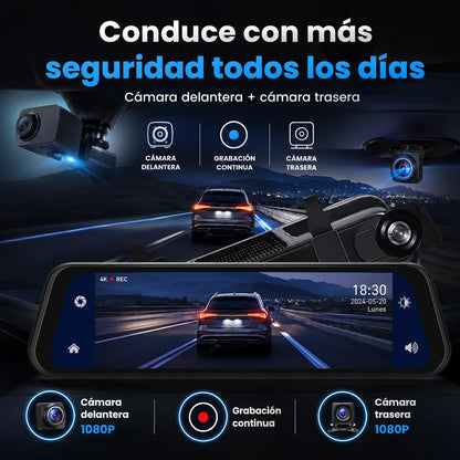 DriveVision 360 | Espejo Retrovisor con Cámara Delantera y Trasera para Auto