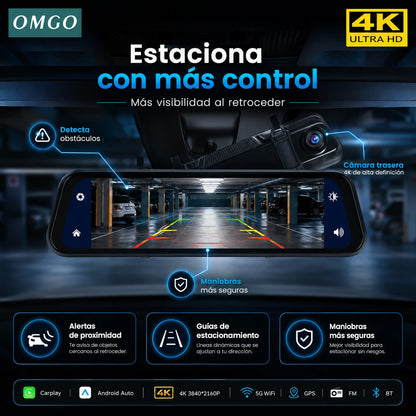DriveVision 360 | Espejo Retrovisor con Cámara Delantera y Trasera para Auto