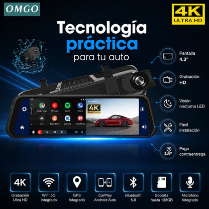 DriveVision 360 | Espejo Retrovisor con Cámara Delantera y Trasera para Auto